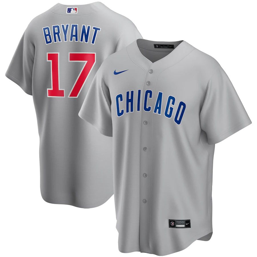 Mens Chicago Cubs #17 Kris Bryant Nike Gray Road Replica Player Name MLB Jerseys->atlanta braves->MLB Jersey